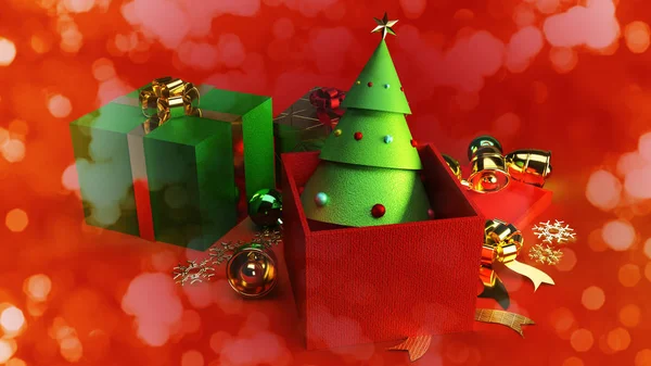 クリスマスのコンテンツのためのギフトボックス3Dレンダリングでクリスマスツリー. — ストック写真