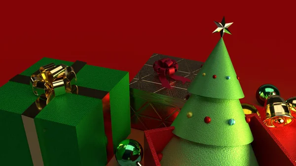 Weihnachtsbaum in Geschenkbox 3D-Rendering für weihnachtliche Inhalte. — Stockfoto