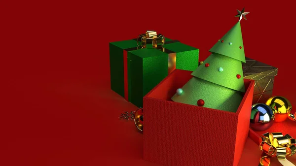 Choinka w pudełku 3d renderowania treści świąteczne. — Zdjęcie stockowe