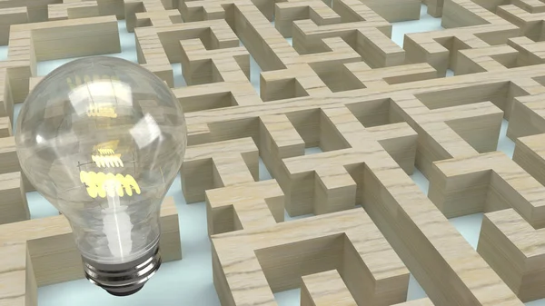 Light bulb in wood maze  for idea content 3d rendering