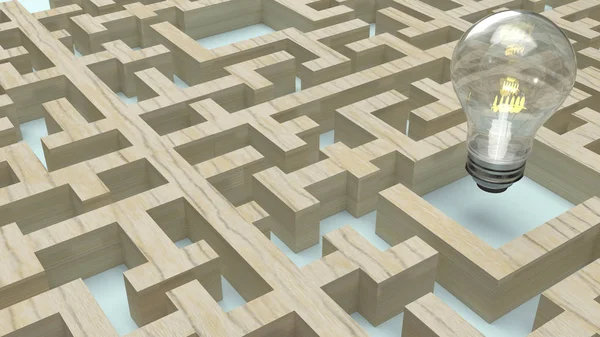 Light bulb in wood maze  for idea content 3d rendering