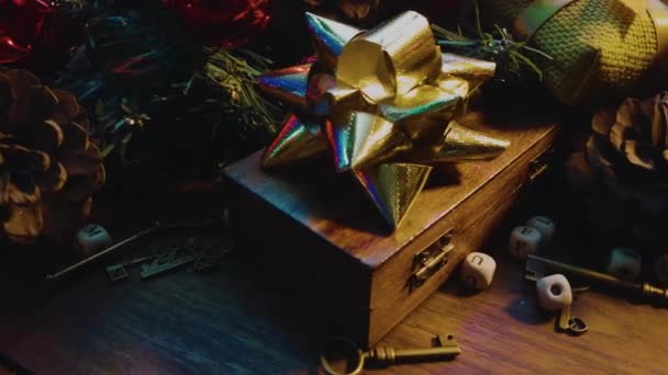 Decorações Natal Mesa Madeira Para Conteúdo Férias — Vídeo de Stock