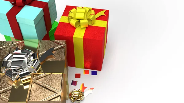 Cajas de regalo sobre fondo blanco 3d imagen de renderizado para celebrati — Foto de Stock