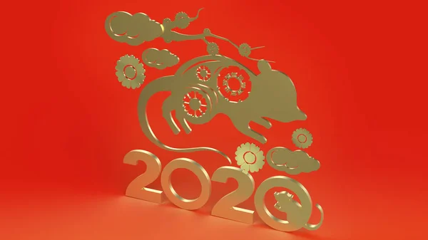 Kinesiska nytt år 2020 3D-konvertering för semesterinnehåll. — Stockfoto