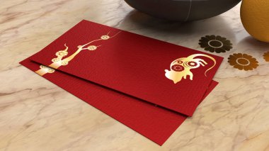 3d rendering red envelope reward Chinese new year 2020 on table  clipart