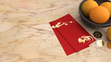 3D kırmızı zarf hazırlama ödülü Çin yeni yılı 2020 'de masada 
