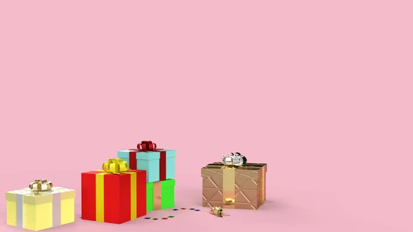 이 선물 상자는 핑크 색 배경 3D 렌더링 이미지로 기념되고 있다. — 스톡 사진