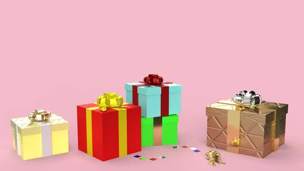Az ajándék dobozok rózsaszín háttér 3d renderelés kép celebra — Stock Fotó