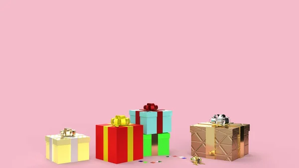 De gift boxen op roze achtergrond 3d rendering afbeelding voor celebra — Stockfoto