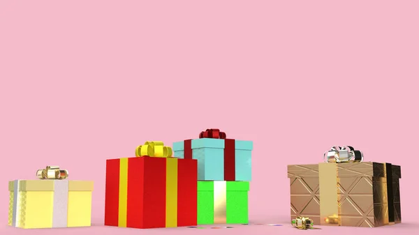 De gift boxen op roze achtergrond 3d rendering afbeelding voor celebra — Stockfoto
