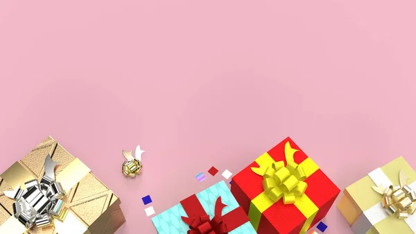 Az ajándék dobozok rózsaszín háttér 3d renderelés kép celebra — Stock Fotó