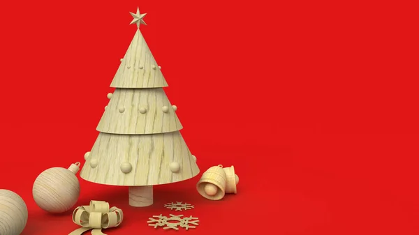 De van hout Kerst boom op rode ondergrond 3d rendering voor hol — Stockfoto