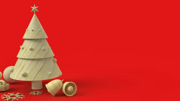 Träet julgran på röd bakgrund 3d rendering för alkohol — Stockfoto