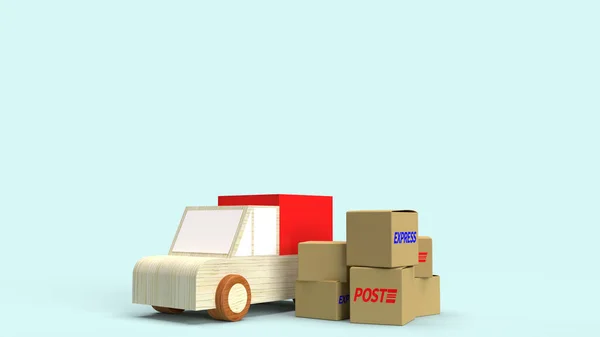 Postal boxes and wood van truck 3d rendering for delivery conten