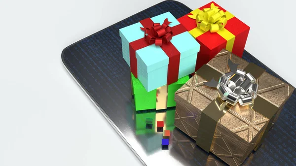 Tablette et boîte cadeau rendu 3d pour les achats en ligne ou celebr — Photo