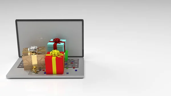 Notebook en Gift box 3d rendering voor online winkelen of cele — Stockfoto