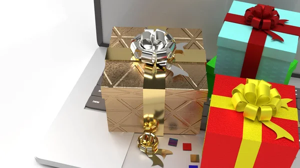 Notebook en Gift box 3d rendering voor online winkelen of cele — Stockfoto