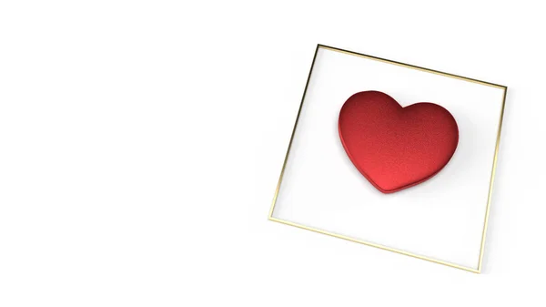Czerwone serce i złoto ramka na białym tle 3d renderowania dla Val — Zdjęcie stockowe