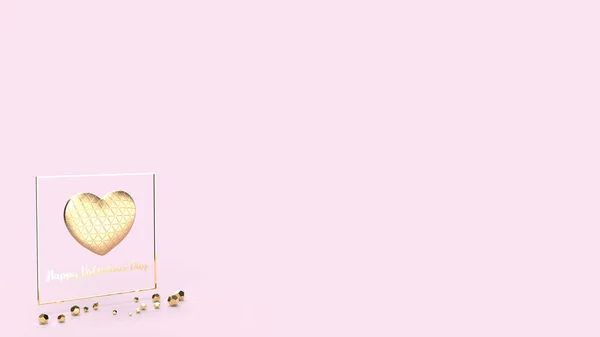 Guld hjärta och guld Fram på rosa bakgrund 3d rendering för Va — Stockfoto