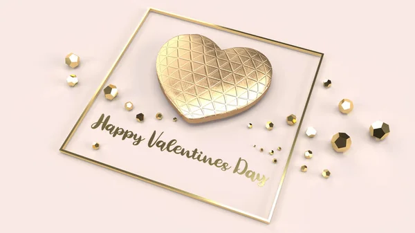 gold  heart and gold Fram on glossy red background 3d rendering