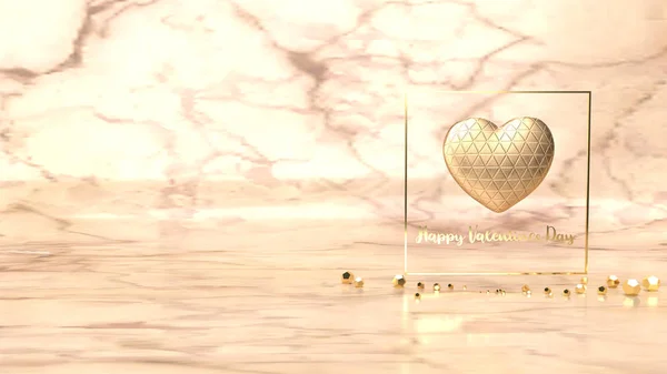 Gouden hart en goud Fram op marmeren achtergrond 3d rendering voor — Stockfoto