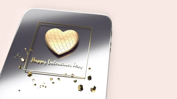 Золоте серце 3d візуалізація на планшетному фоні для Валентина — стокове фото