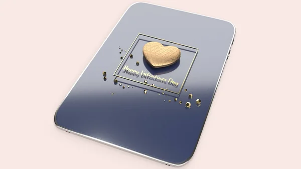 The gold heart 3d rendering on tablet  background for valentine — Stock Photo, Image