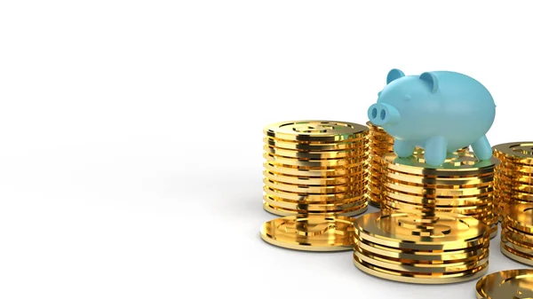 Porco azul em moedas de ouro 3d renderização para o conteúdo do negócio — Fotografia de Stock