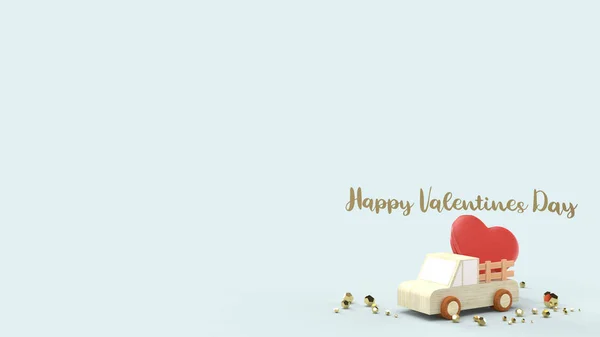 Wood truck and red hearts 3d rendering for valentines content — Stock Photo, Image