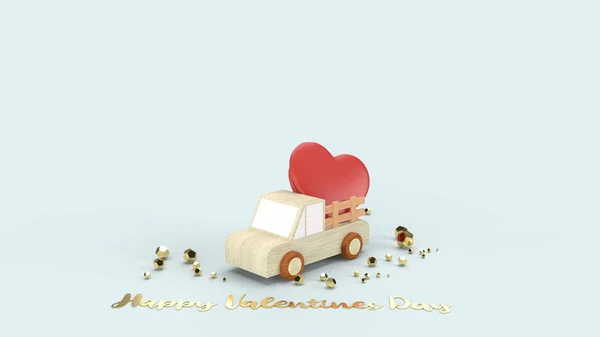 Camion di legno e cuori rossi rendering 3d per il contenuto di San Valentino — Foto Stock