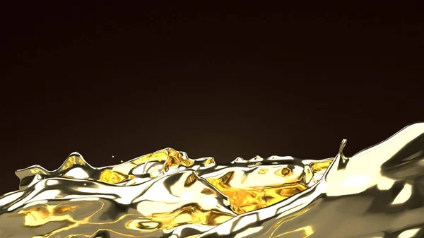 抽象的な背景のための黒い3Dレンダリング上の金の液体. — ストック写真
