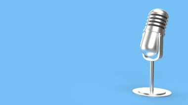  Podcast içeriği için mavi arkaplan üzerinde vintage mikrofon 3d oluşturma