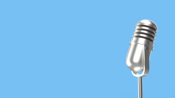 Vintage-Mikrofon auf blauem Hintergrund 3D-Rendering für Podcast-Inhalte — Stockfoto