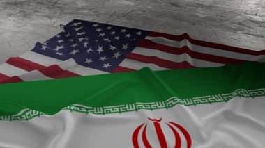 ABD ve İran, müzakere için hazırlanmış 3 boyutlu kirli metal plaka üzerinde bayraklar buldular