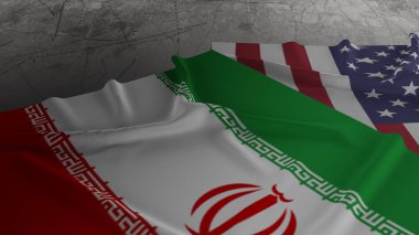 ABD ve İran, müzakere için hazırlanmış 3 boyutlu kirli metal plaka üzerinde bayraklar buldular