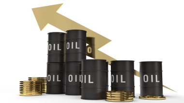 Tank yağı ve altın sikkeler petrol içeriği için 3D hazırlanıyor.