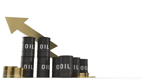 Olej zbiornikowy i złote monety 3d renderowania zawartości benzyny. — Zdjęcie stockowe
