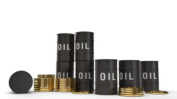 Serbatoio olio e monete d'oro rendering 3d per il contenuto di benzina . — Foto Stock