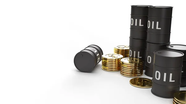 Tanköl und Goldmünzen 3D-Rendering für Benzingehalt. — Stockfoto