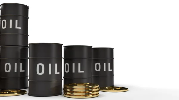 Serbatoio olio e monete d'oro rendering 3d per il contenuto di benzina . — Foto Stock