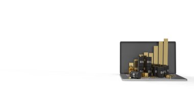 Yağ teşekkürler ve dizüstü bilgisayardaki grafikler petrol için hazırlanıyor. 