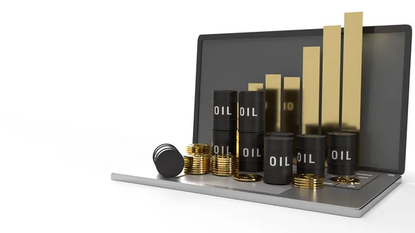 Масло дякує і діаграма на ноутбуці 3d рендерингу для нафти — стокове фото