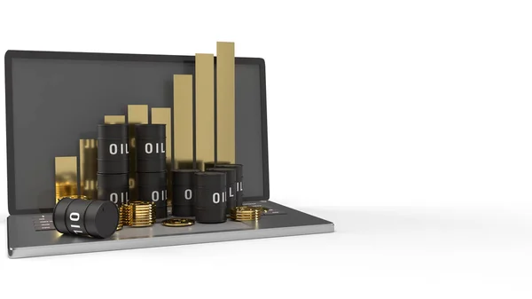 Olej díky a graf na notebooku 3D vykreslování pro ropu — Stock fotografie