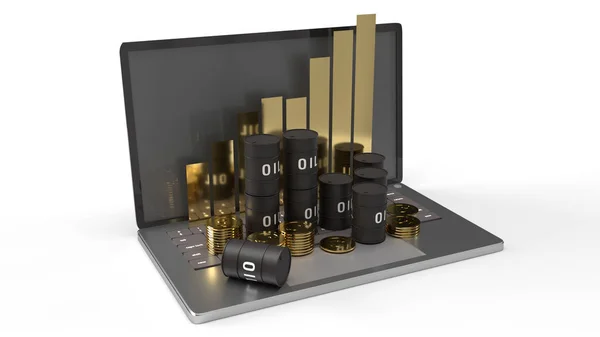 L'olio grazie e grafico sul computer portatile rendering 3d per il petrolio — Foto Stock