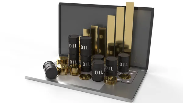 The oil thanks and chart on  laptop 3d rendering for  petroleum — 스톡 사진