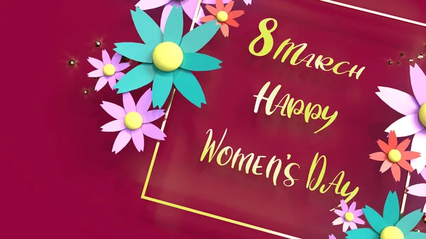 Квіти і золото 3d візуалізація для жінок зміст дня — стокове фото