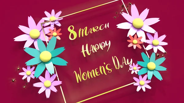Flowers and gold 3d rendering for women day content — Stock Photo, Image