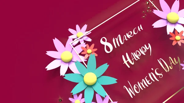Virágok és arany 3d renderelés a nők napi tartalma — Stock Fotó