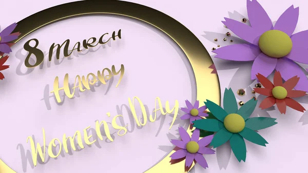 Flowers and gold 3d rendering for women day content — Stock Photo, Image