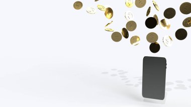 Mobil ve altın sikkeler iş içeriği için 3D hazırlanır.